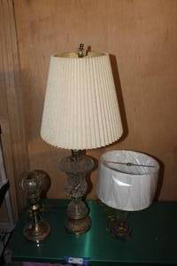 lot 14 image: 3 Vintage Brass and Glass Lamps in styles as shown