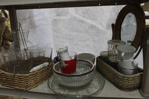lot 98 image: Platters, Wicker Vanity Mirror, coffee cups and more,  See pictures
