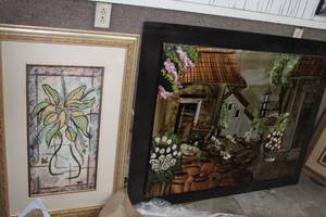 lot 30 image: 2 Large Floral Pictures, 1 is made from metal, very cool