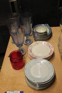 lot 150 image: Blue Stemware and snack plates