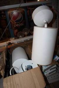 lot 131 image: TWO Large Ceiling mounted Light Fixture White in Color