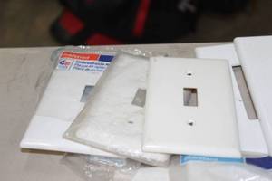 lot 327 image: Generous variety of White Electrical Light Switch and Plug outlet Covers, Some unused and used...See Pictures