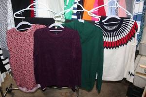 lot 124 image: Womens Clothes Talbots purple, green, white sweaters size M, and pants