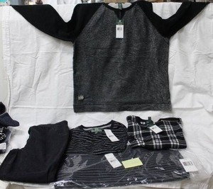 lot 142 image: Womens Clothes (4) Ralph Lauren Long Sleeve topssweaters (BlkGrey and Blkcream have tags), Denim & Co Elastic Jeans size L