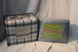 lot 144 image: Westport Home Queen sheet set SIP, and Eddie Bauer Queen Flannel sheet set SIP