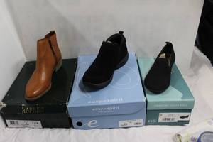 lot 146 image: (3) Pairs of womens shoes Lauren ankle boot size 7.5, Black casual shoes size 8 as shown