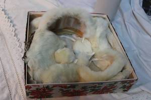 lot 155 image: Vintage Rabbit fur earmuffs, scarf and purse set