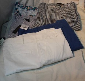 lot 159 image: Womens Clothes (2) Talbots shorts size 10, (2) Tops size M, Lauren top size L some with tags