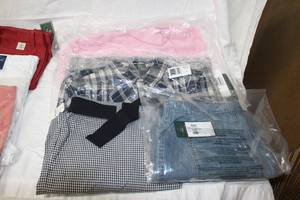 lot 222 image: Womens Clothes Lauren jeans SIP, Talbots size 10, RL plaid flannel and pink sweater size M
