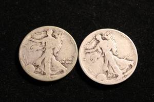 lot 14 image: (2) Walking Liberty Half Dollar Coins 1920, 1912