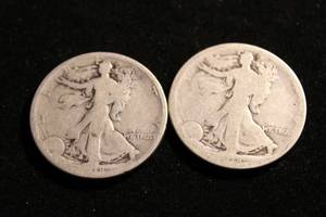 lot 15 image: (2) 1918 Walking Liberty Half Dollar Coins