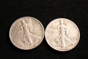 lot 19 image: (2) Walking Liberty Half Dollar Coins 1940, 1941