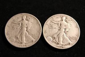 lot 22 image: (2) Walking Liberty Half Dollar Coins 1934, 1939