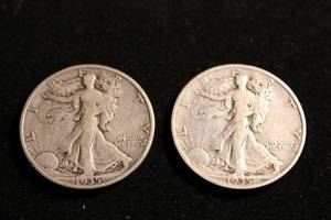 lot 23 image: (2) 1935 Walking Liberty Half Dollar Coins