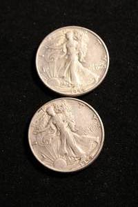 lot 25 image: (2) 1944 Walking Liberty Half Dollar Coins