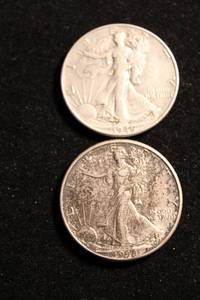 lot 29 image: (2) Walking Liberty Silver Half Dollar Coins 1944, 1946