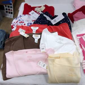 lot 263 image: Womens Clothes Size M Talbots tops and sweaters, Kim Rogers tops, Express Red sweater with tags