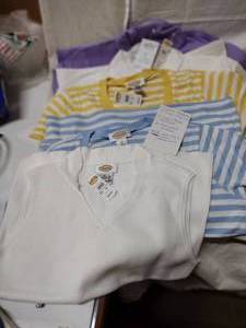 lot 265 image: Womens Clothes Size M Talbots blue and yellow stripe tops, white tops, purple top many with tags