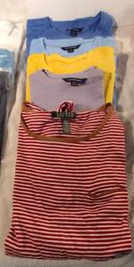 lot 270 image: Womens Clothes Size L Lauren redwhite stripe top, Lands End Solid knit tops
