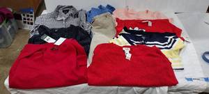 lot 280 image: Womens Clothes Size M Red tops and sweaters, Blue jeans and more