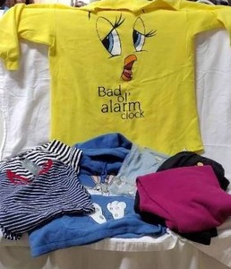 lot 281 image: Womens Clothes Tweety Bird sweatshirt and sweatpants, Bugs Bunny Hoodie and Button up Shirt and more