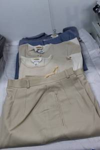 lot 243 image: Womens Clothes Talbots pants and sweaters in beige and blue size M