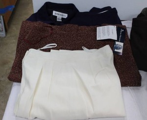 lot 247 image: Womens Clothes Jones purple zip up jacket size 8, Kasper white pants, Rena Rowan