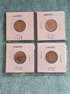 lot 75 image: Selection of V-Nickels - 1906, 02, 07, and 1910