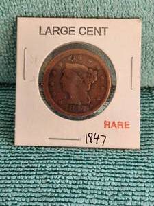 lot 99 image: 1847 Large Cent - braided hair cent