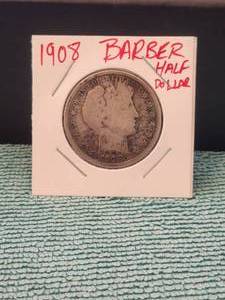 lot 83 image: 1908 Barber silver half dollar