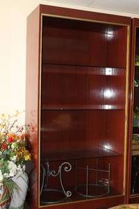 lot 2 image: Very nice dark wood laminate display cabinet with glass shelves no contents included - 48W x 23D x 96H - Bldg. J