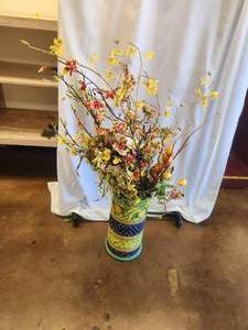 lot 27 image: Umbrella stand with fruit motif, floral included - 19.5H - Bldg. J