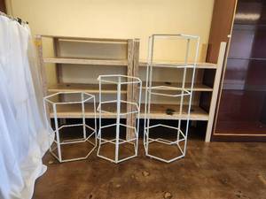 lot 31 image: 3 Polygon metal display racks, no shelves, 31H, 41H, and 61H- Bldg. J