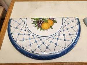lot 36 image: Small hand painted console tabletop depicting oranges, grapes, and plums - 12 x 24 - Bldg. J