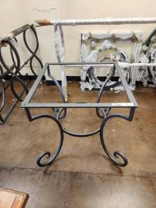 lot 48 image: Heavy duty galvanized iron table base - Will support either a round or squared top 28 x 28 x 27- Bldg. J