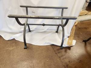 lot 51 image: Large fold-out galvanized iron table base for rectangular tops -  32D x 43LBldg. J