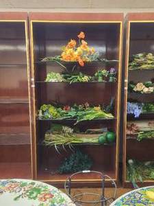 lot 61 image: Very nice dark wood laminate display cabinet with glass shelves no contents included - 48W x 23D x 96H - Bldg. J