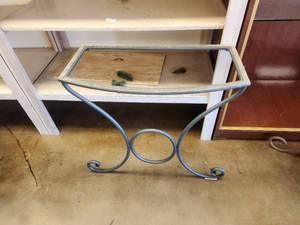 lot 80 image: Heavy duty galvanized iron rectangular console table base with bow in center to support a wider top (30 x 15) - Bldg. J