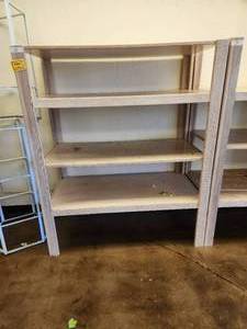 lot 41 image: Wooden retail display rack with 2 endcap shelves - 50w x 26D x 60H - Bldg. J