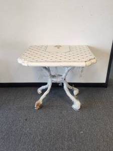 lot 92 image: Artist signed clay tabletop with accompanying iron base (30D x 36W x 31H)