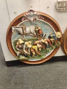 lot 141 image: Large wall art of raised depiction of harvest time -