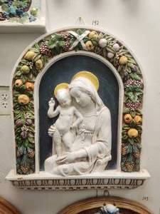 lot 142 image: Large Madonna and baby wall art in della robbia style -