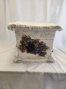 lot 159 image: Ornate pedestal embellished with raised fruits and flowers. Could be used as an accent table