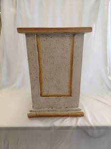 lot 157 image: Squared pedestal in off white with neutral accents and antiqued crackling
