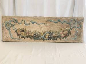 lot 207 image: Rectangular fresco with softly colored fruits and ribbons - (14 x 44)
