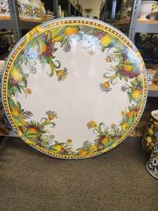 lot 203 image: Large clay tabletop richly hand painted with colorful fruits - (52)