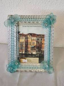 lot 181 image: Murano glass picture frame with light blue rosettes (8 x 11)