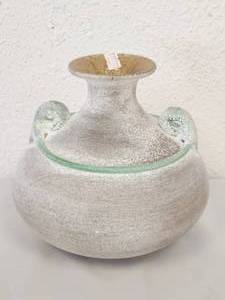 lot 234 image: Frosted tan Murano glass vase with green accents (17)