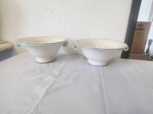 lot 231 image: Pair of matching serving bowls with scrolled handles (5 x 10). Bowls match platter in lot #229
