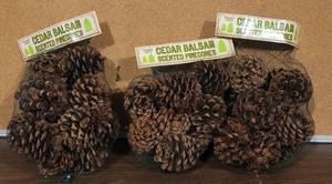 lot 19 image: (3) PACKS OF TRADER JOES CEDAR BALSAM SCENTED PINECONES AS SHOWN.